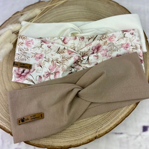 Hairband or headband made of organic cotton jersey headband bandeau turban hairband poppy pink cream caramel chunky knit