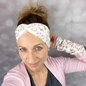 Hairband made of organic cotton jersey headband headband khaki old pink floral mauve winter headband lined with fleece image 4