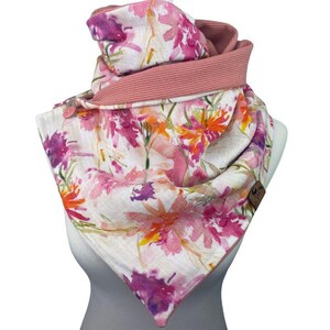 Wrap scarf scarf rib jersey women&#39;s triangular scarf with button or loop scarf peach in love with flowers