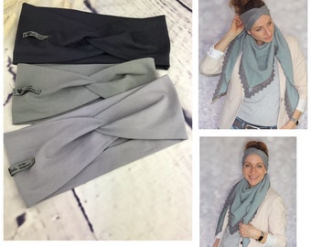 Bandeau en jersey de coton biologique, bandeau, bandeau turban pour femmes, filles et bébés "uni gris clair gris foncé chiné