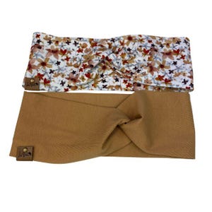 Hairband made of organic cotton jersey headband bandeau turban hairband for women, girls and babies camel with floral pattern