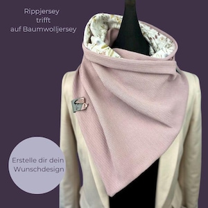 Wrap scarf with custom design with button or loop scarf ladies rib jersey with organic cotton jersey custom pattern
