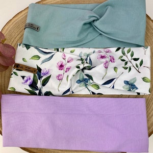 Hairband made of organic cotton jersey headband headband bandeau turban hairband for women girls and babies sea green | lilac floral