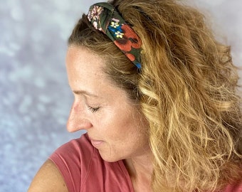 Headband Headband straight or with knots khaki olive flowered Headband, hair accessories gift bachelorette party