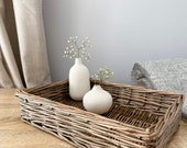 Wicker Tray Antique wash Storage Country Storage basket Home decor rustic homely Scandi
