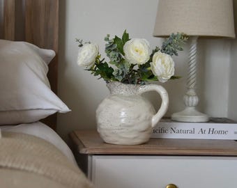 Handmade Ivory Rose & Eucalyptus Bouquet with Rustic Jug