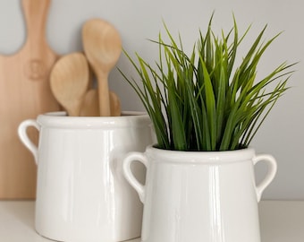 Scandi Pot with Ears | Seconds Grey | White | Vase | Kitchen Utensil Holder | Modern | Boho | Country | Ceramic | Home Decor