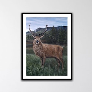 Stag Print, Northern Ireland Artist, Scotland, Acrylic, Realistic, Landscape, local, Irish Painting, Fine Art Print, Gift, Present