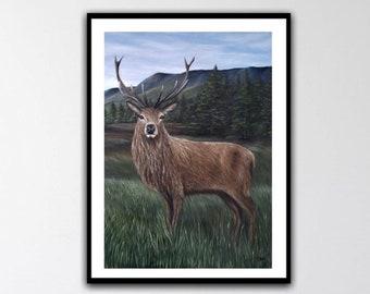 Hirsch Druck, Nordirland, Künstler, Acryl, realistisch, Landschaft, lokal, NI, irisch Acrylmalerei, Fine Art Print, Geschenk, Geschenk,