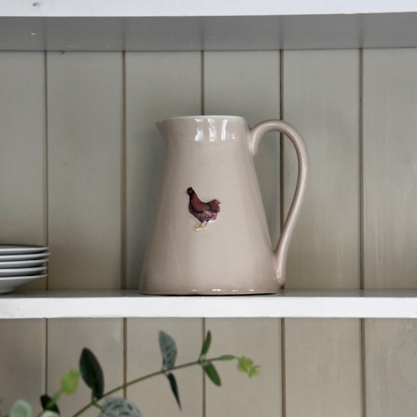 Embossed Hen Jug | Country Stoneware Jug | Country Kitchen Vase | Chicken | Farmhouse decor | Farm House | Gift | Present