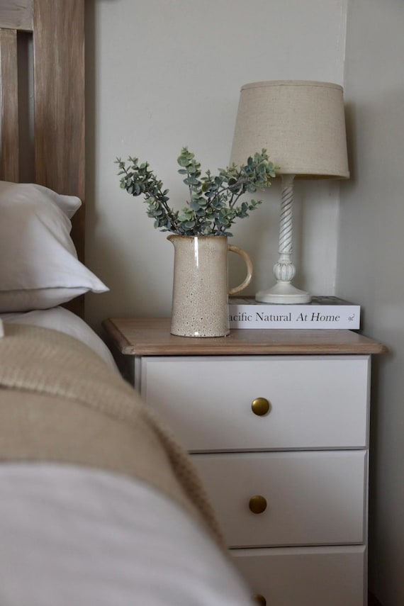 Handmade Frosted Eucalyptus Arrangement with Beige Rustic Handmade Jug