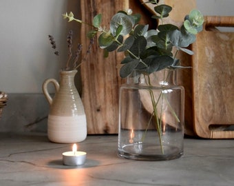 Eucalyptus and Glass Vase 15cm , glass jar, bud, artisan, elegant, country farmhouse, bottle, home decor, flower vase