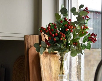 Autumn Berry Arrangement | Artificial Faux | flowers Greenery | Eucalyptus | Country living | Christmas home decor | White | autumn winter