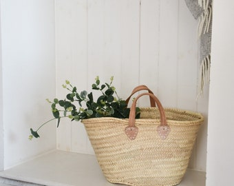 Handwoven French Shopper| Market basket | Country Storage basket Eucalyptus | Home decor  | Seagrass Rattan | Palm leaves | Christmas