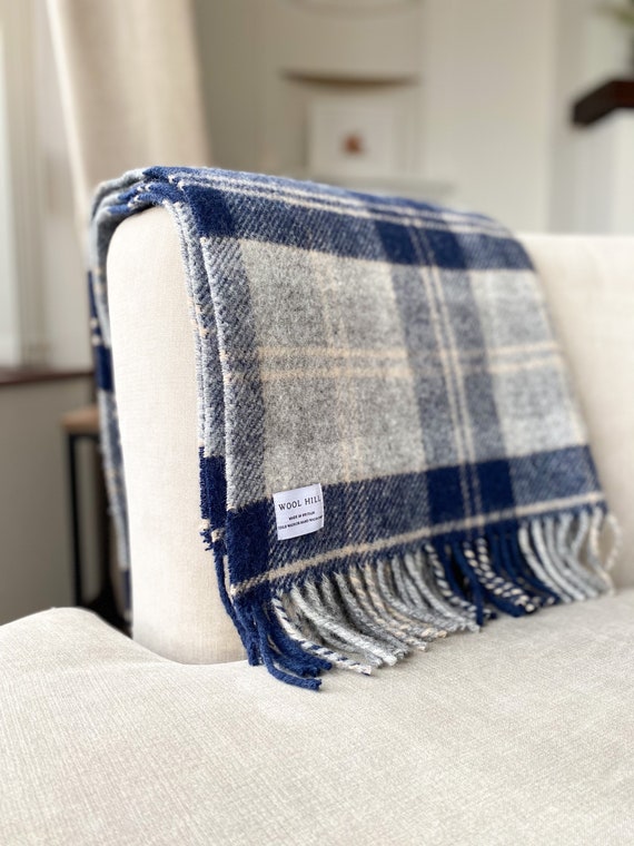 Navy plaid throw sale
