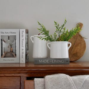 Green Fern Bush and Scandi kitchen Utensil Pot | White | Vase | Kitchen Utensil Holder | Modern | Home Decor