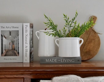 Green Fern Bush and Scandi kitchen Utensil Pot | White | Vase | Kitchen Utensil Holder | Modern | Home Decor