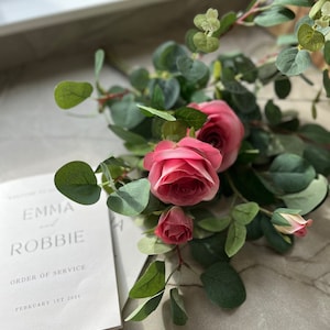 Handmade Pink Rose & Eucalyptus Bouquet: Faux Floral Arrangement