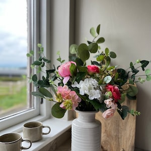 Summer Floral Arrangement | Rose  Peony hydrangea eucalyptus |Artificial Faux floral |  Pink Peach Greenery |Country living |Wedding flowers