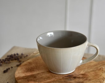 Large Stone Breakfast Mug | Beige Stripe | Coffee Mug | 700ml | Coffee Cup | Gift | Present | For Her Him | Country Kitchen