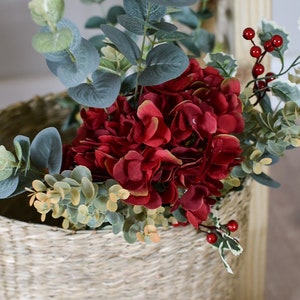 Hortensie Blume | Künstliches Faux Arrangement | Grün | Blumen | Landleben | Blumen |Wohndekor | Weiß | Burgund | Herbst Winter