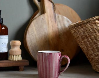 Artisan Hand Painted Mug, Pink, Blue, Green, present, birthday,unique, gift for her, country home, kitchen, coffee cups