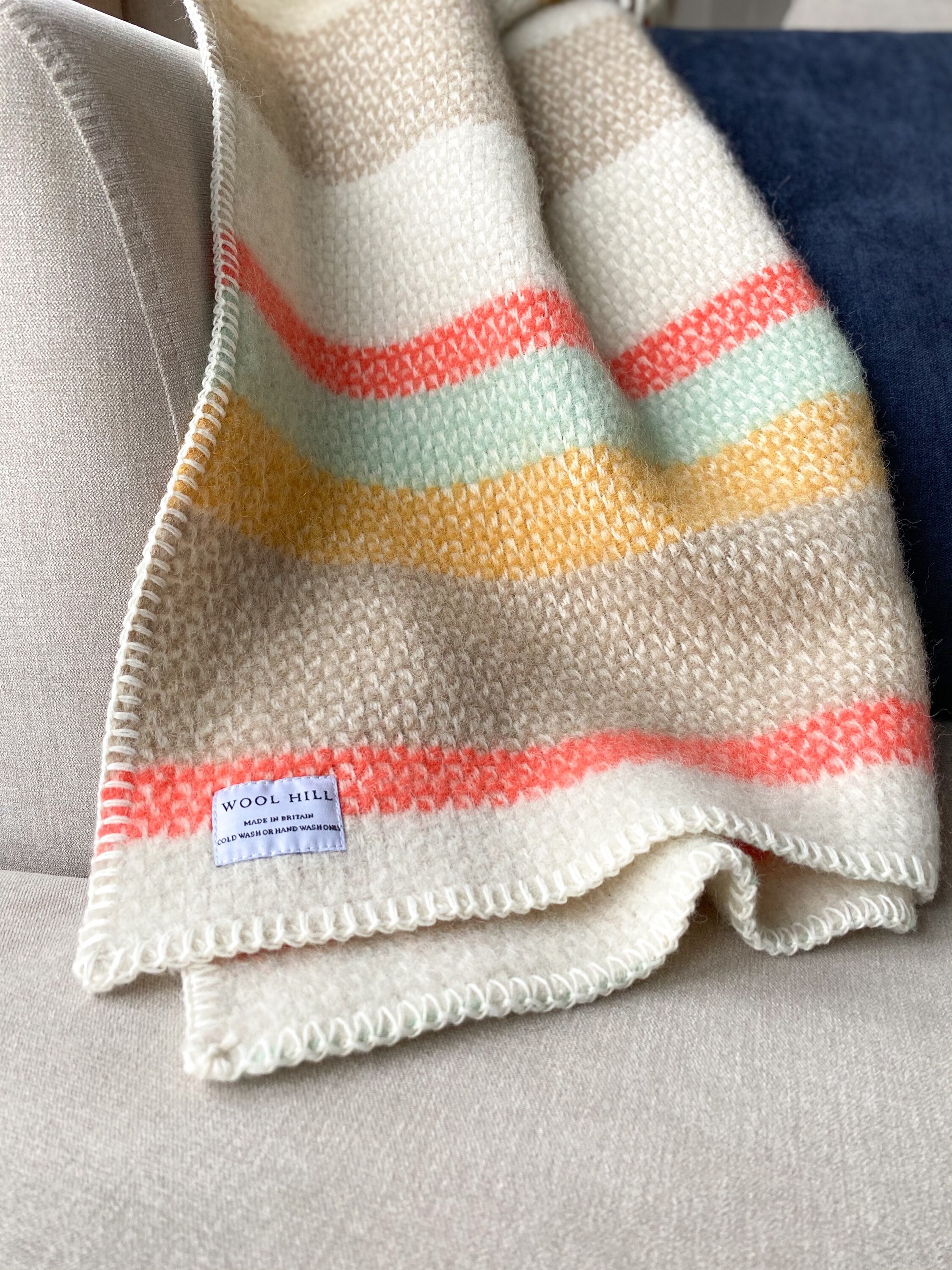 Pure New Wool Baby Blanket UK Made Pram Rainbow Blue Etsy UK