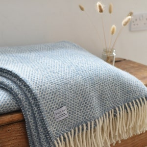 Petrol Blue Large Pure New Wool Throw | Pink British Blanket | Made in the UK | Country | Christmas gift | Cosy | country home