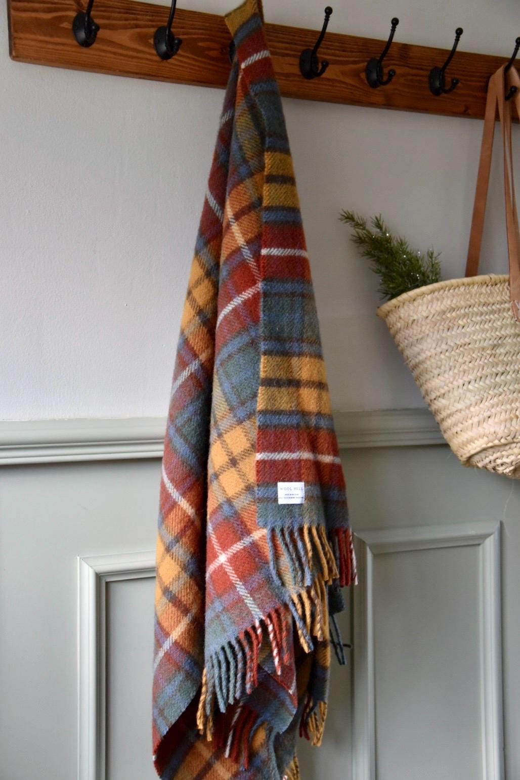 Antique Buchanan Tartan 100% Wool Throw, British Blanket Made in the UK, house warming, country gift, present, decor Red Mustard Teal