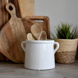 Scandi Kitchen Utensil Pot White Ceramic Pot with Handles Vase Kitchen Utensil Holder Ears Modern Country Home Decor New Home Large wide pot