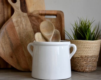 Scandi Kitchen Utensil Pot | White Ceramic Pot with Handles| Vase | Kitchen Utensil Holder Ears | Modern | Country | Home Decor New Home