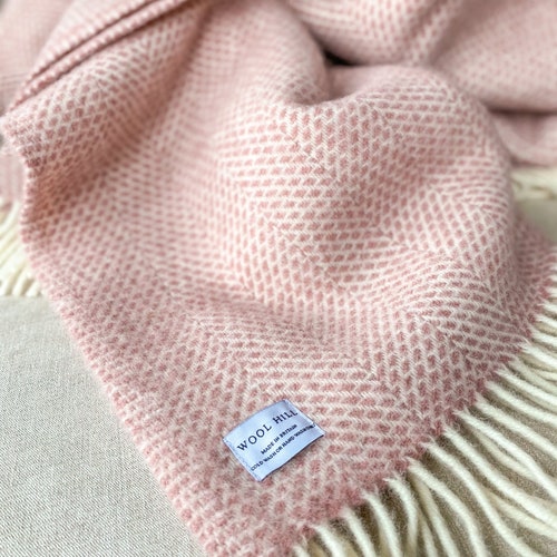 Dusky Pink Large Pure New Wool Throw british Blanket Made Etsy UK