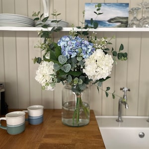 Hydrangea Flower Arrangement | Blue Artificial|  Faux floral | Greenery | Flowers | Country living | Floral|Flower Stem| bridal | Wedding