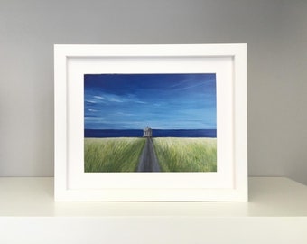 Templo de Mussenden, Castlerock, Irlanda del Norte, Costa Norte, Paisaje irlandés, Impresión artística, Playa, Costa, Acrílico, Charlotte Smyth Art