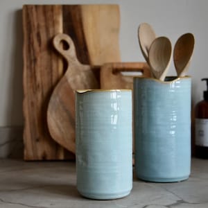 Dusky Blue Ceramic Vase, Utensil Pot, Artisan style, Handmade unique, Kitchen vase, house warming, present, Christmas, rustic, speckle