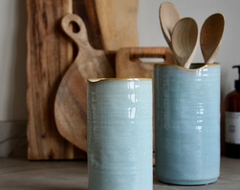 Rustic Ceramic Vase | Unique | Hand Finished | Glaze | Stoneware Utensil Holder Kitchen | New Home Gift | Present