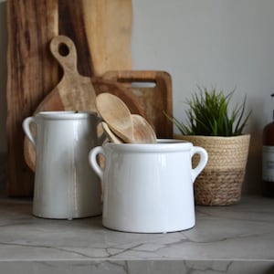 Scandi Kitchen Utensil Pot White Ceramic Pot with Handles Vase Kitchen Utensil Holder Ears Modern Country Home Decor New Home image 2