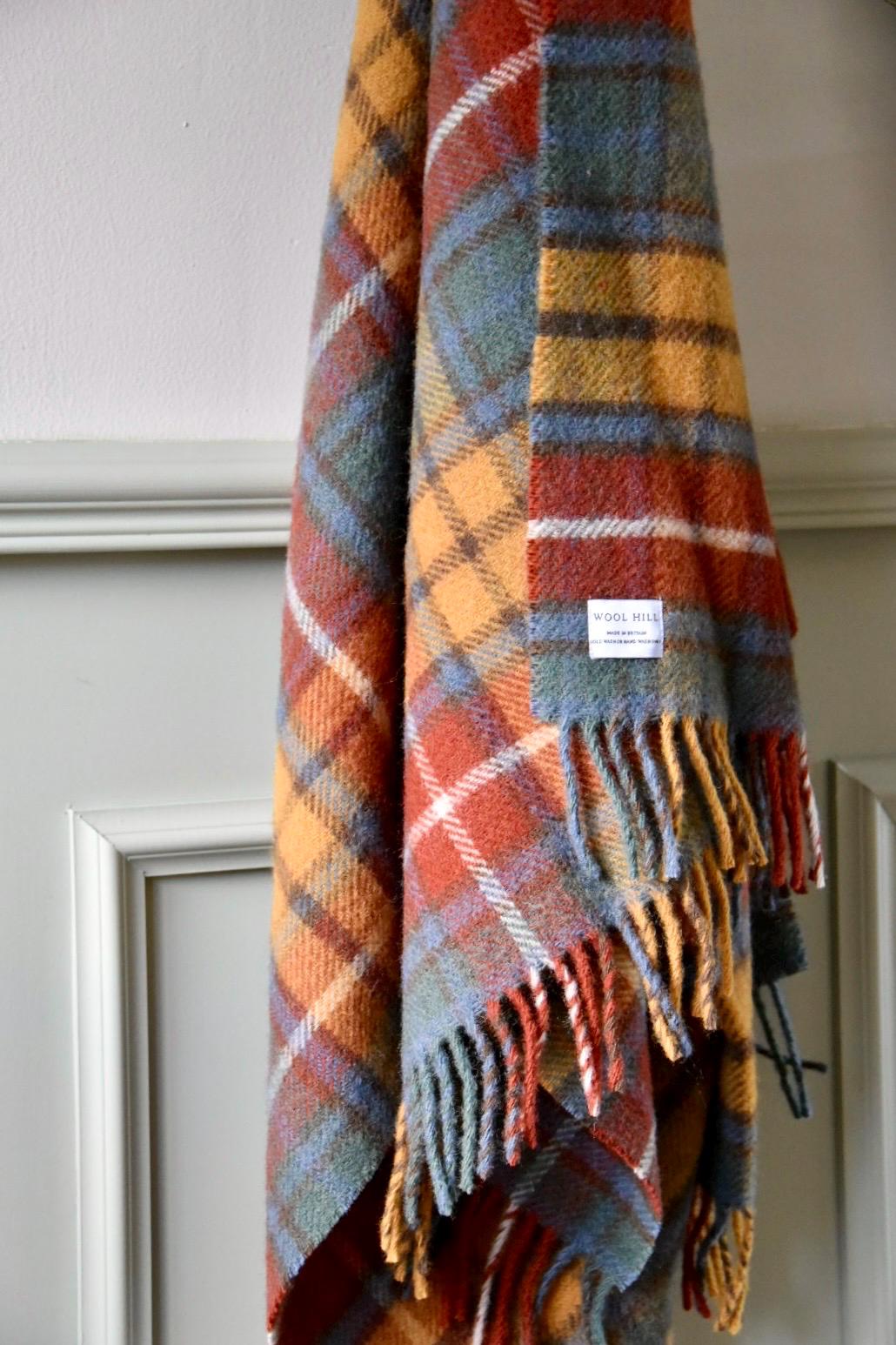 Antique Buchanan Tartan 100% Wool Throw, British Blanket Made in the UK, house warming, country gift, present, decor Red Mustard Teal