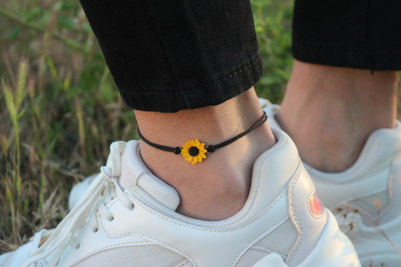 Yellow sunflower anklet bracelet for women. Yellow sunflower Etsy