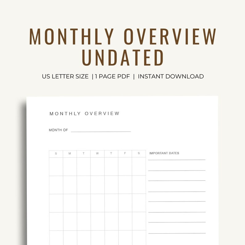 Monthly Overview Planner Printable Printable Planner Etsy