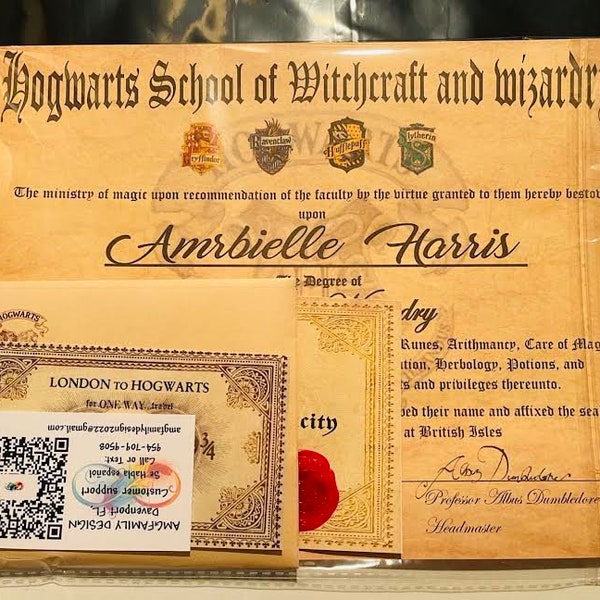 Harry Potter inspired Hogwarts graduation certificate diploma custom with name personalized