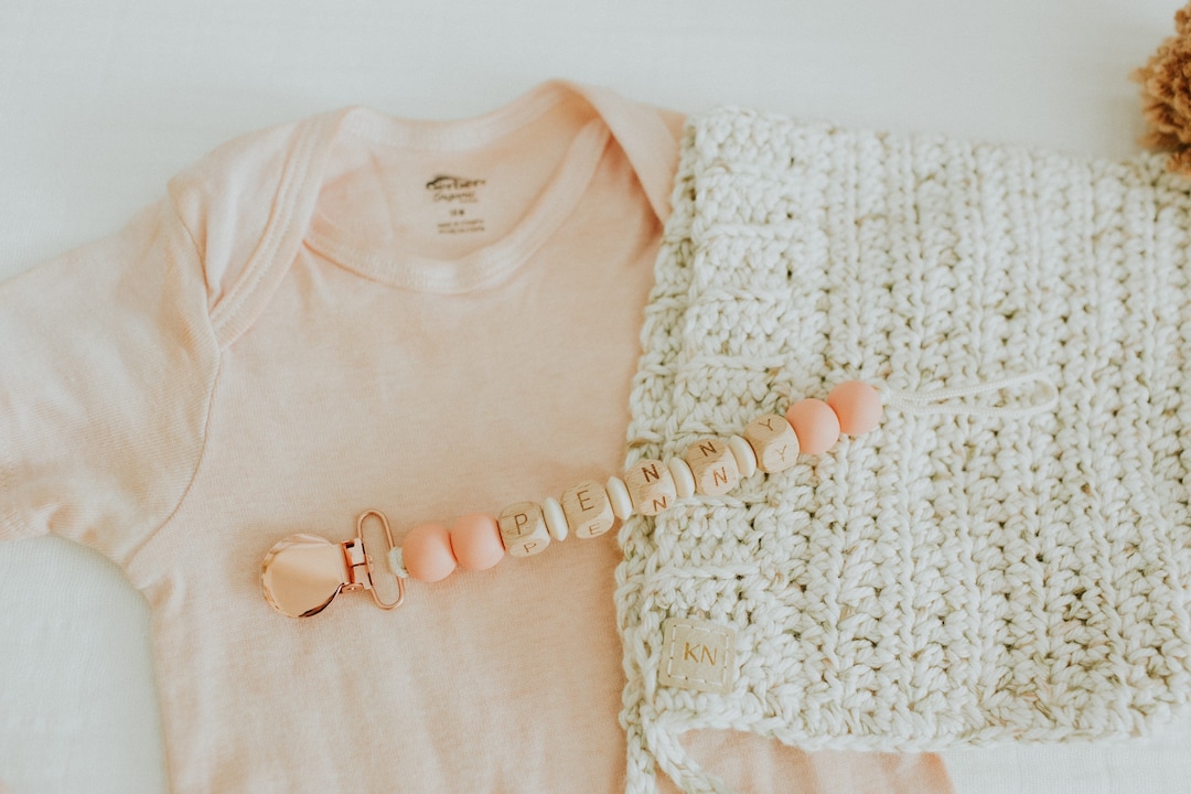 Personalized Pacifier Clip, Custom Baby Name Clips, Spring Baby Shower