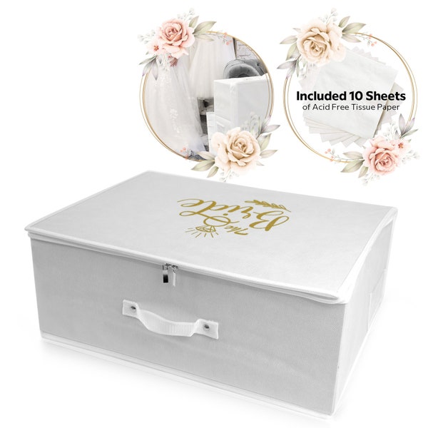 Wedcova UK Personalized Wedding Breathable Bridal Gown Dress Travel Storage Medium Large Box With 10 Acid Free Tissue Paper