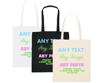 Personalised Custom Print Tote Bag Personalized with Your Logo Photo Text, Slogan, Business, Event Natural Cotton Shopping Bag Shoulder Bag