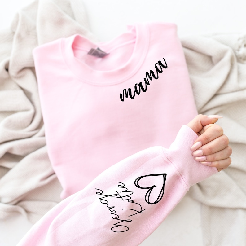 Custom Mama Sweatshirt with Kids Name on Sleeve, Personalized Mum Sweatshirt, Minimalist Mummy jumper, Gift for Her, Christmas Gift for Mum image 3