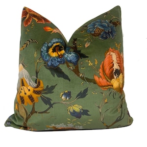 High-End-Luxus-Designer-Samt-Blumen 'Olive Grün' Handgefertigter Kissenbezug Innendekorativ