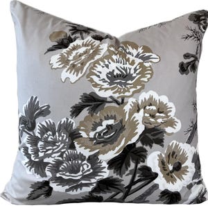 Schumacher Pyne Hollyhock Grisaille Cushion Cover Pillow Cover Double Sided