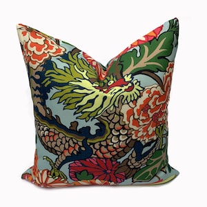 Schumacher Chiang Mai Dragon Outdoor/Indoor Aqua Double Sided Cushion Covers Pillow Covers
