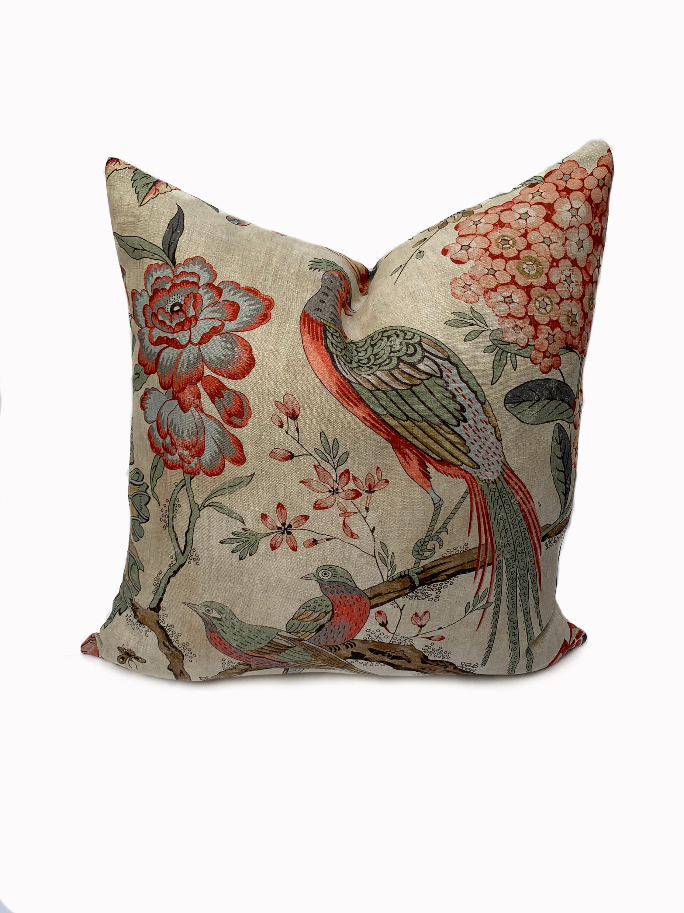 Thibaut Anna French Manor Collection Villeneuve Coral on Flax Double Sided Cushion Cover Pillow cover
