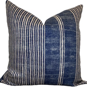 Robert Kime Hishi Blue Linen Double Sided Cushion Linen Cover Double Sided